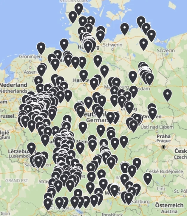 Karte von Deutschland mit den Standorten der CannGo Partner-Apotheken